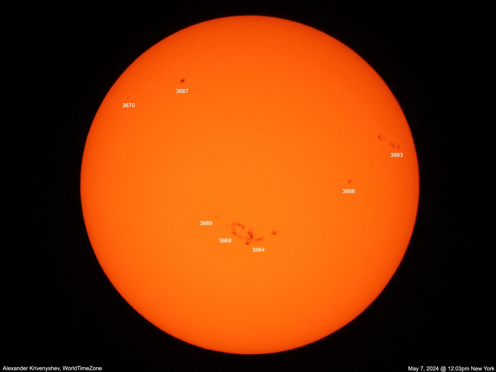 Community photo entitled Today Sun with many complex sunspot clusters. by Alexander Krivenyshev on 05/07/2024 at Manhattan, New York