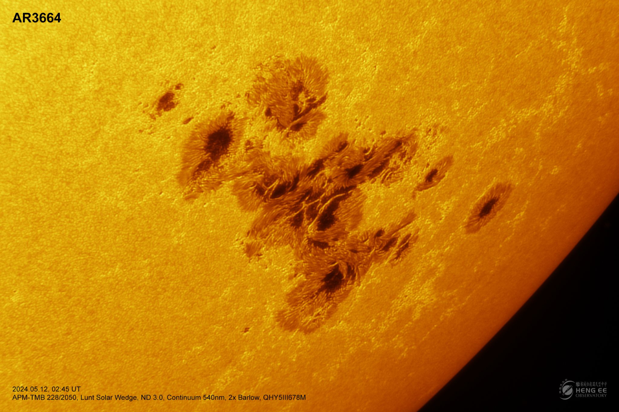Community photo entitled Active Region AR3664 by Michael Teoh on 05/12/2024 at Heng Ee Observatory, Penang, Malaysia
