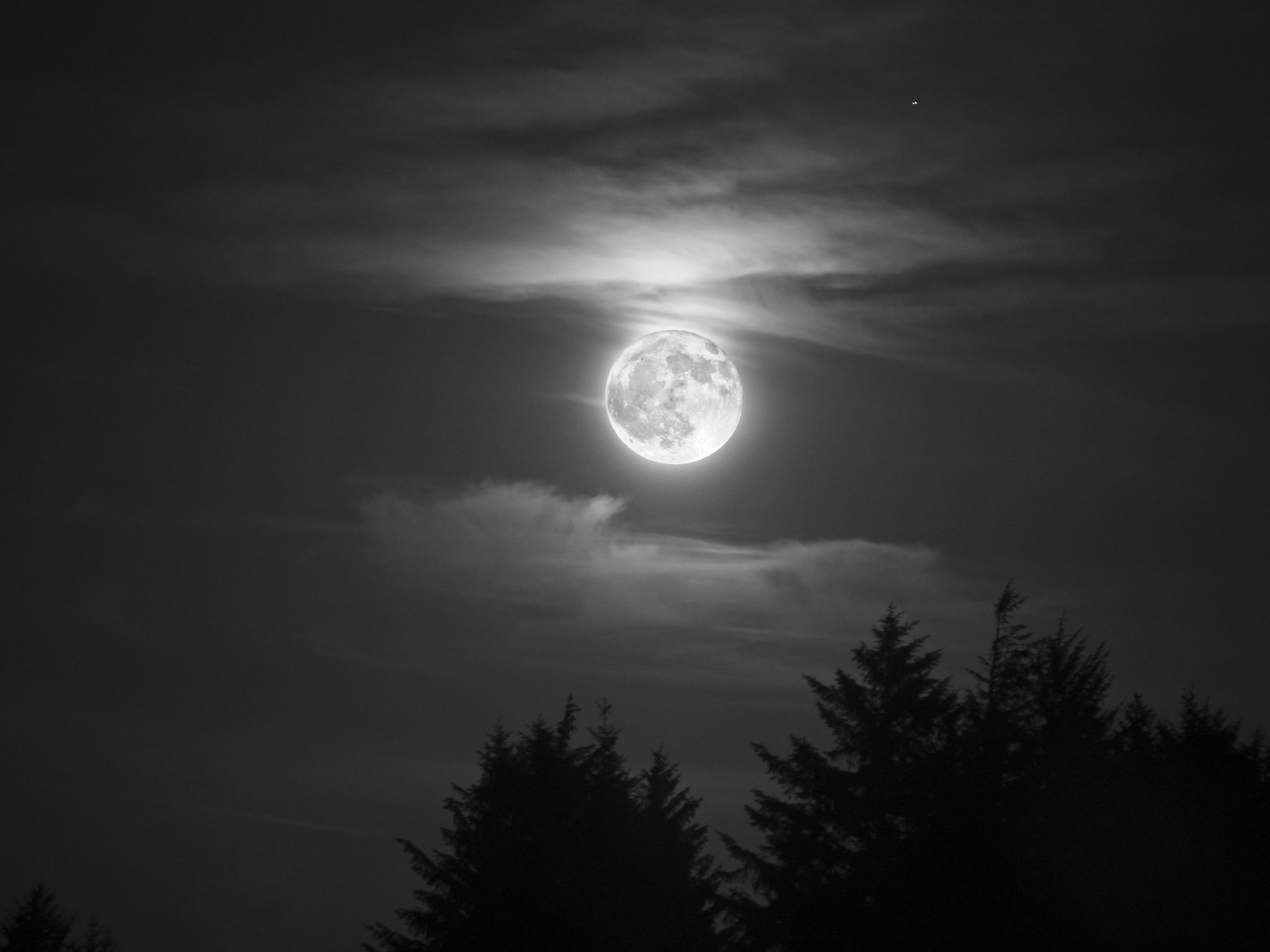 Community photo entitled Full Flower Moon in Black and White by Cecille Kennedy on 05/23/2024 at Depoe Bay, Oregon