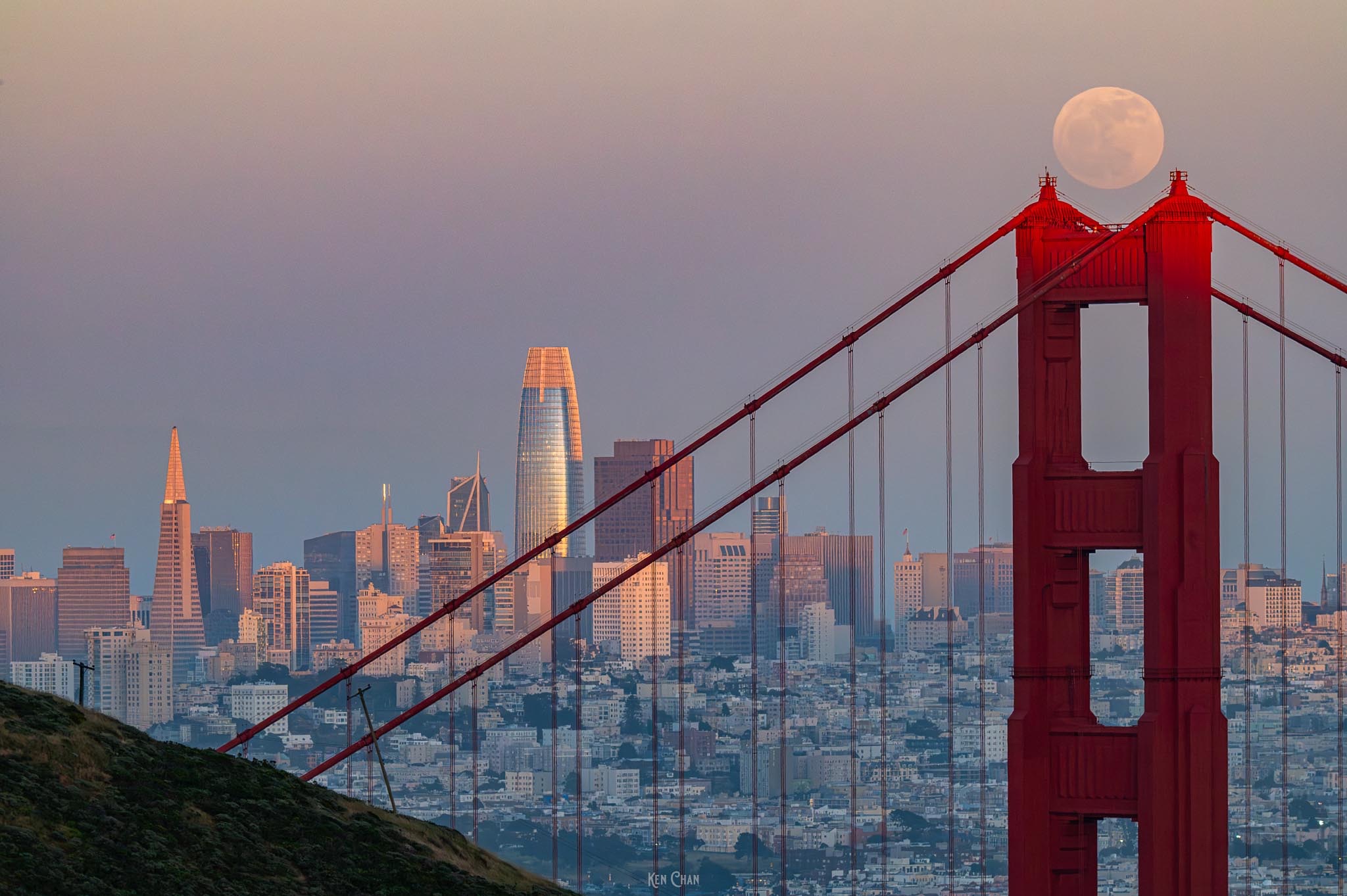 Community photo entitled Golden Gate Bridge Moon Rise at Sunset by Ken Chan on 05/22/2024 at Sausalito, CA, USA