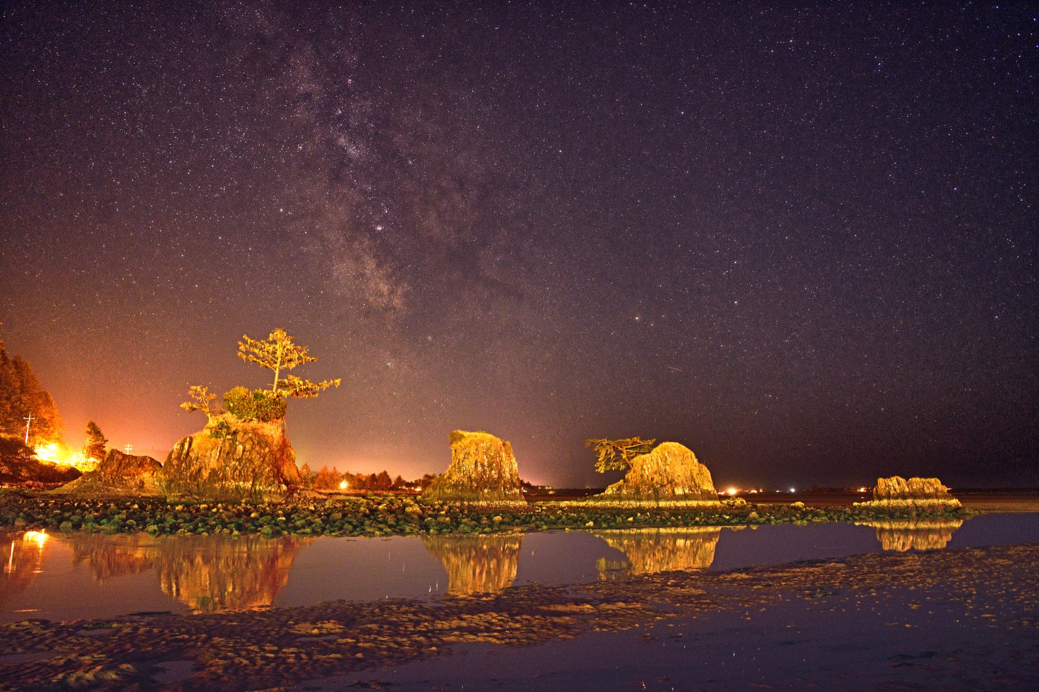 Community photo entitled The Four Brothers Night Scene by Cecille Kennedy on 07/25/2024 at Lincoln City, Oregon