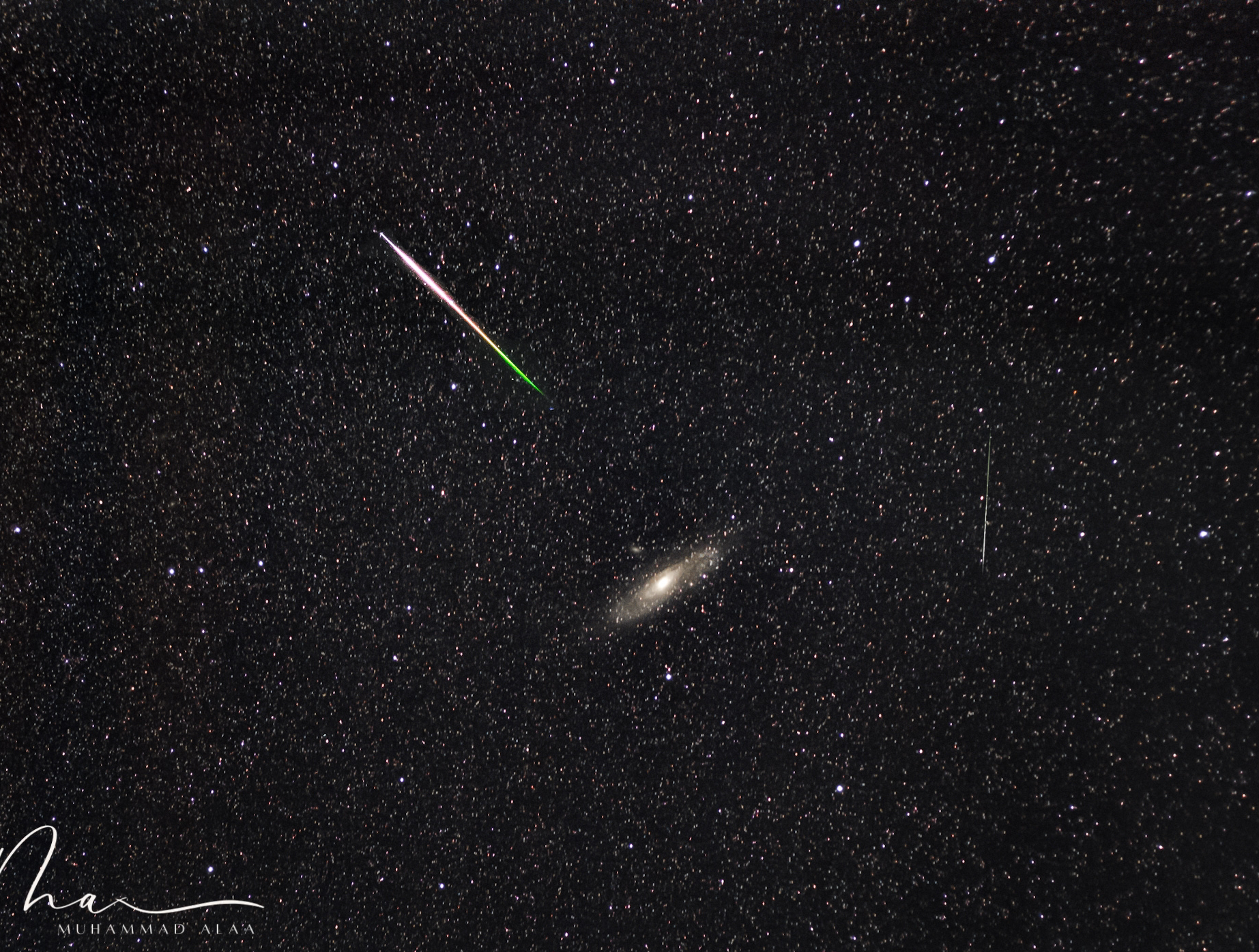 Community photo entitled Perseid meteor and Andromeda Galaxy by Muhammad Alaa on 08/12/2024 at Egypt, Assiut