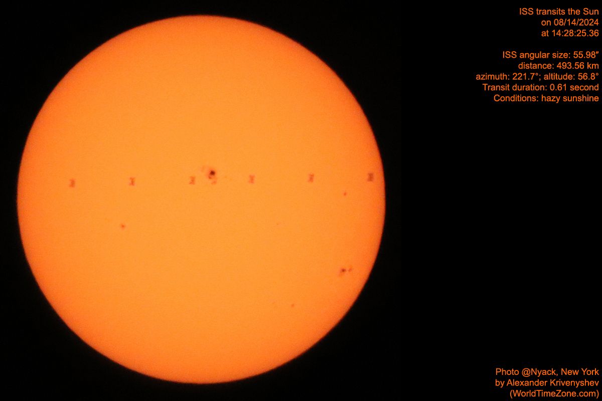 Community photo entitled International Space Station (ISS) transits the Sun. by Alexander Krivenyshev on 08/14/2024 at Nyack, New York