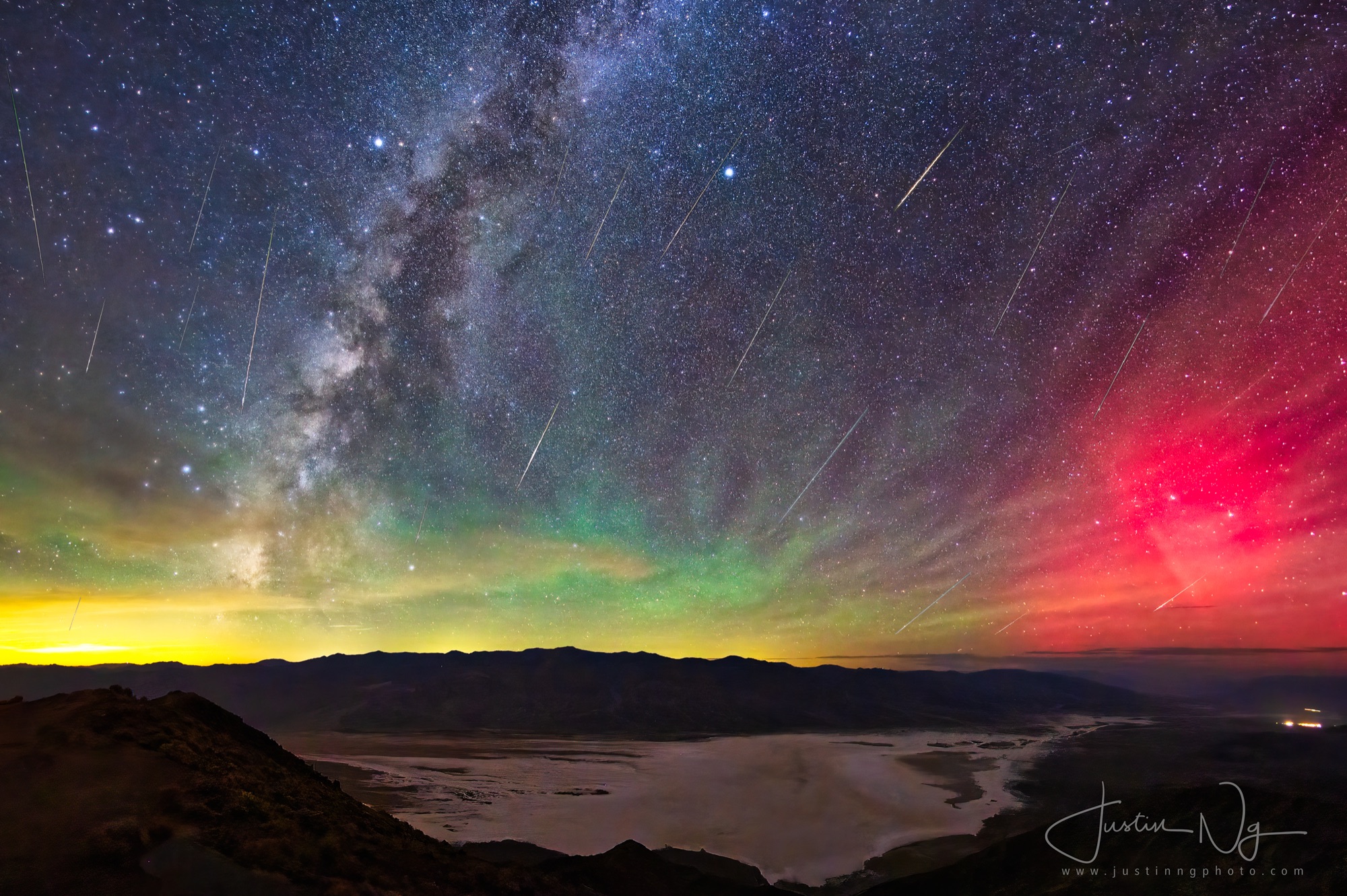 Community photo entitled Perseid Meteors and Aurora Over Death Valley by Justin Ng on 08/11/2024 at Death Valley