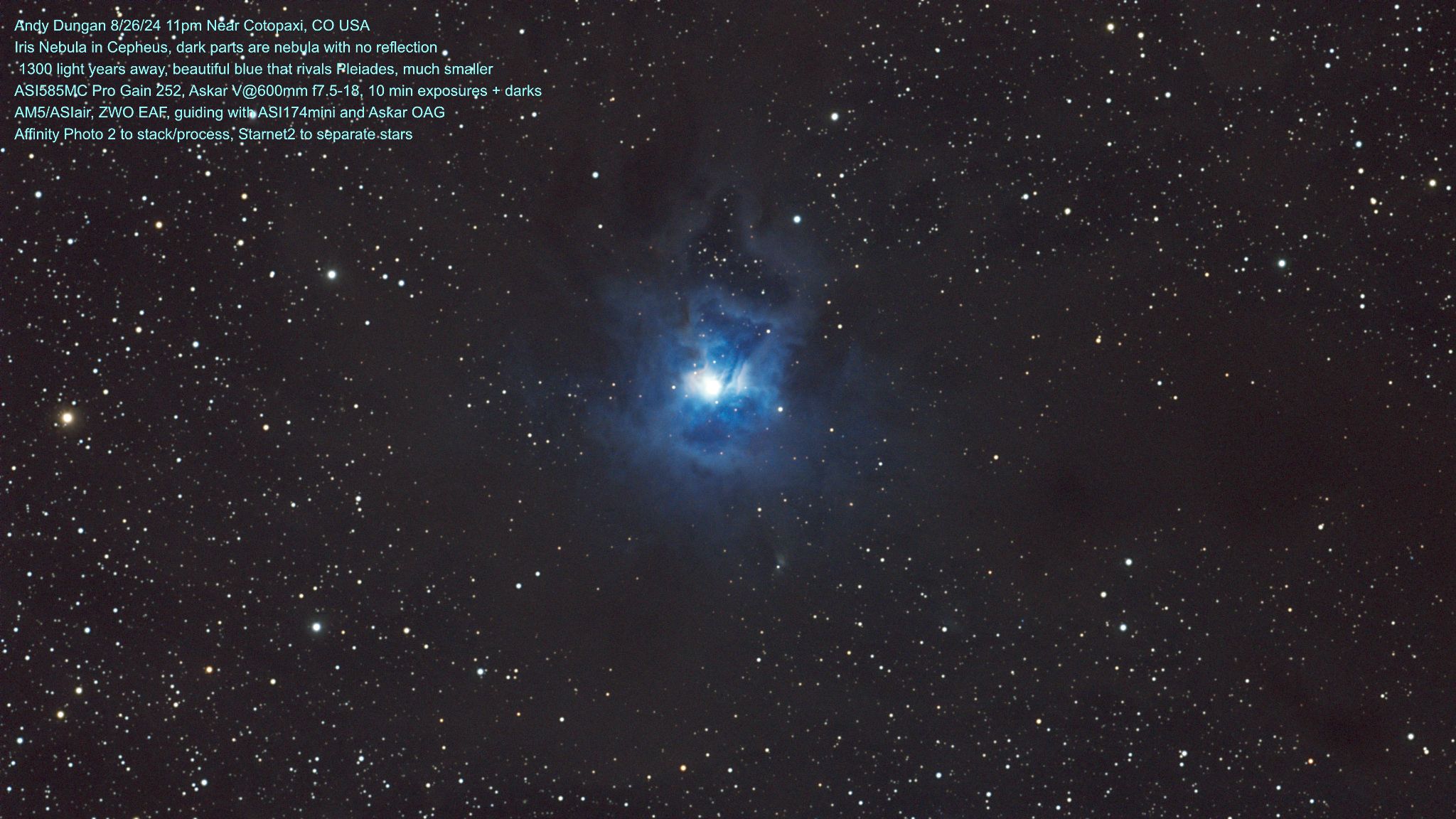 Community photo entitled Iris Nebula in Cepheus Constellation, finally a good one (for me) by Andy Dungan on 08/26/2024 at Near Cotopaxi, CO USA