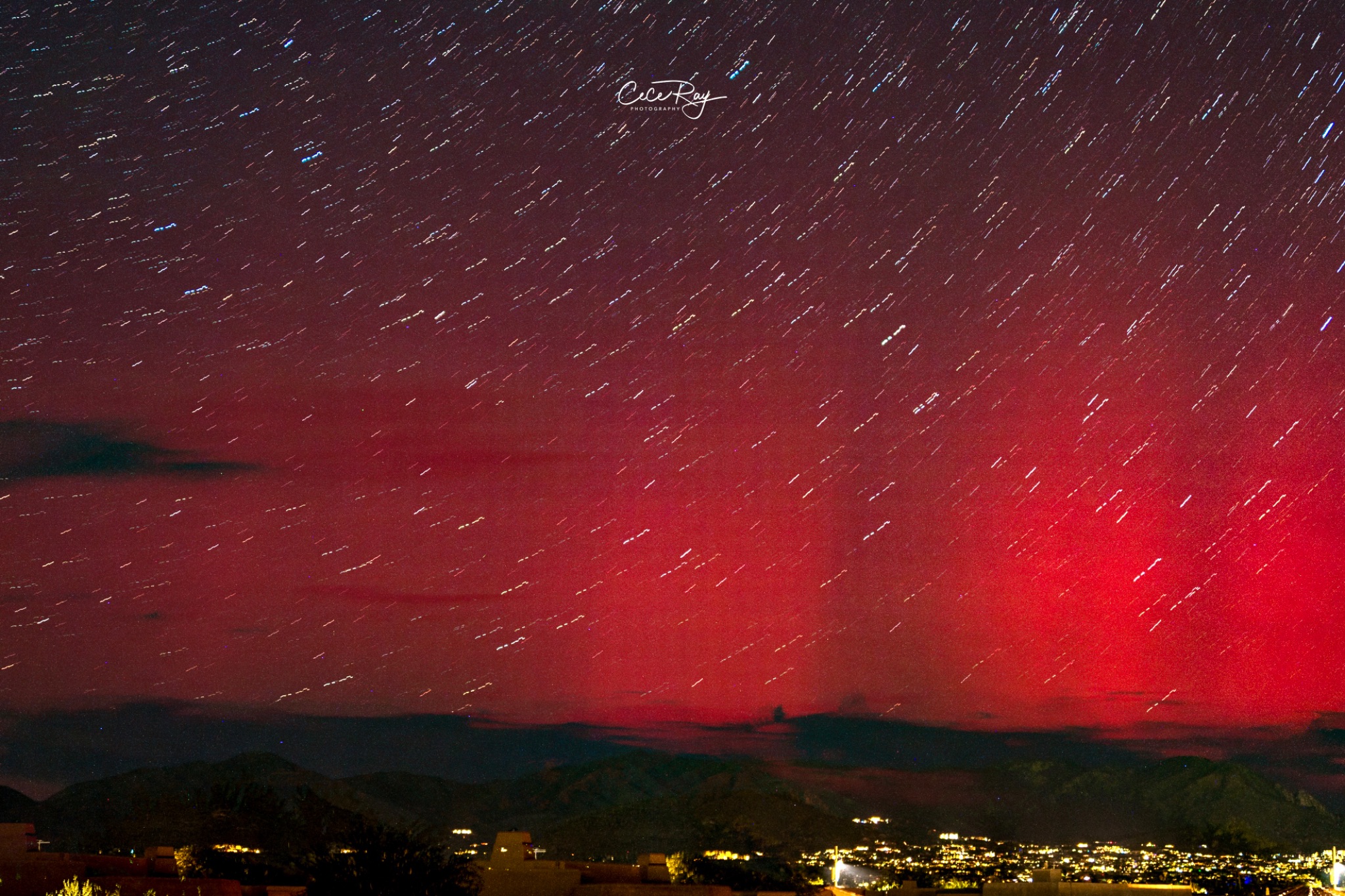 Community photo entitled Star Trails in the Red Aurora by Cecilia Ray on 08/11/2024 at Scottsdale AZ