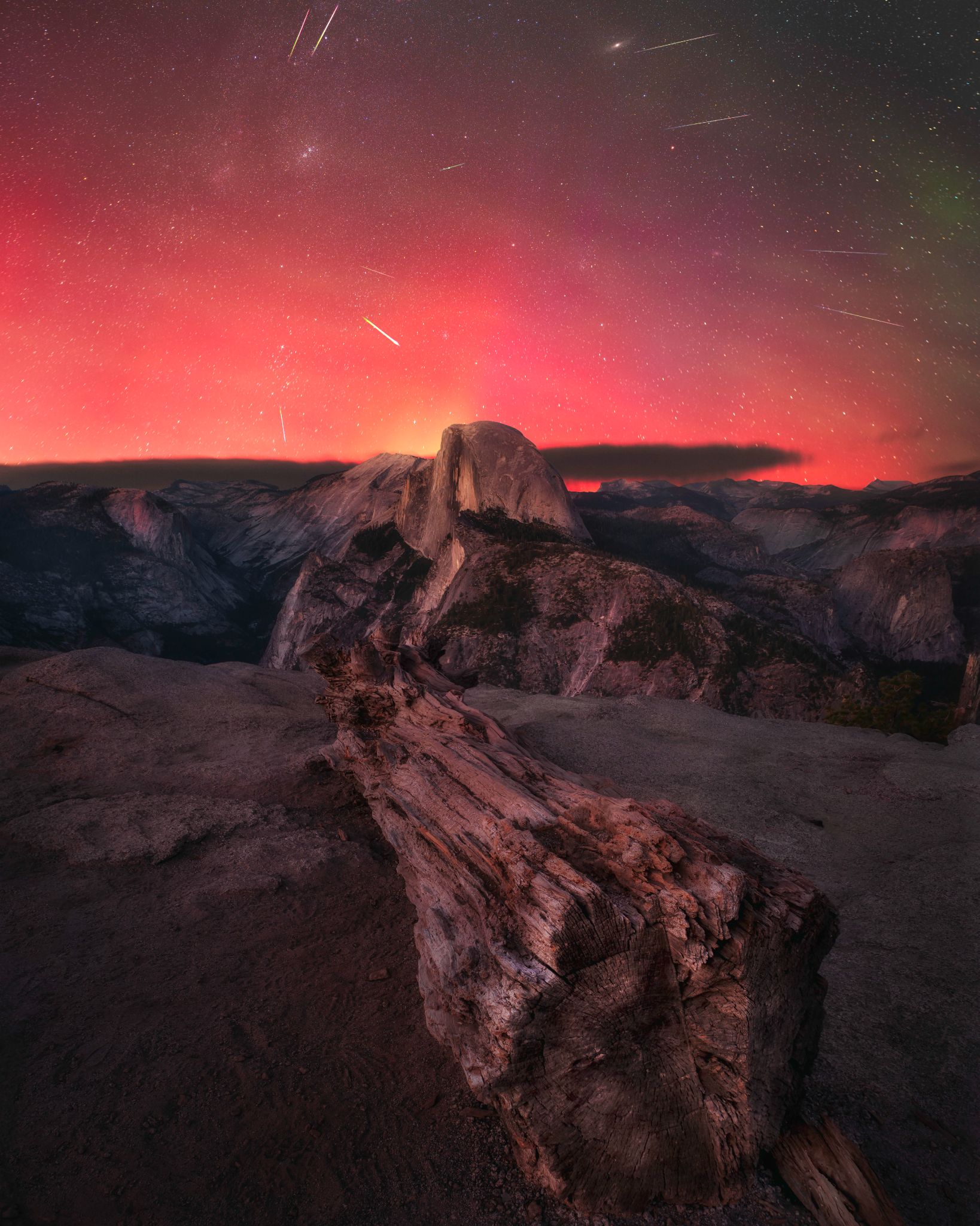 Community photo entitled Perseids and Aurora over Half Dome by Abhijit Patil on 08/12/2024 at Yosemite National Park, California