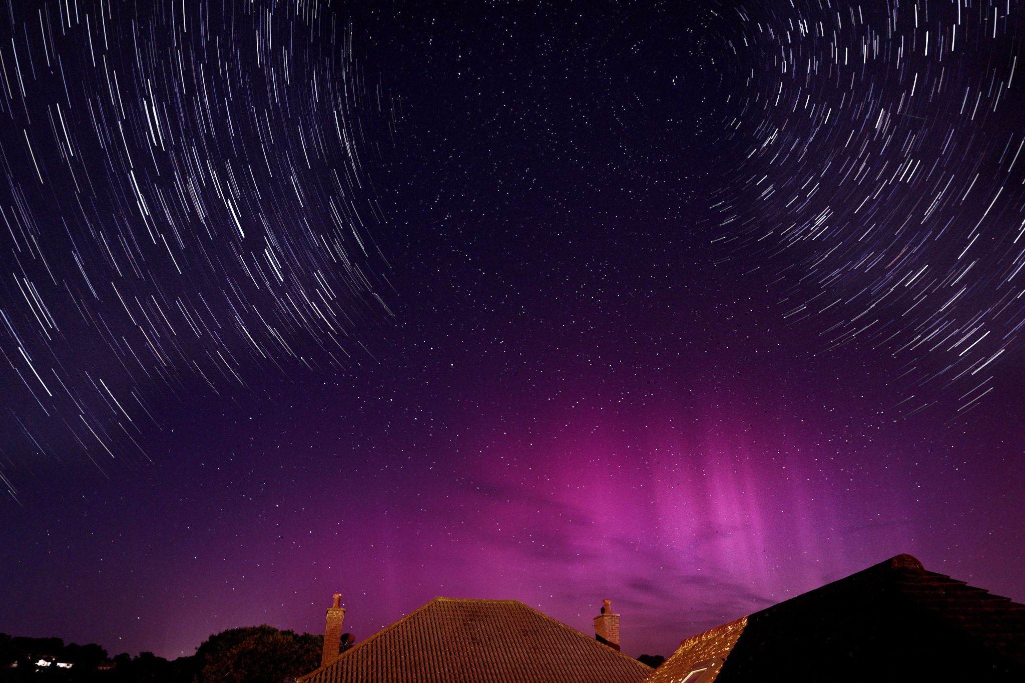 Community photo entitled Aurora stack merged with partial Star Trails from the same batch of images by John Scarrott on 08/12/2024 at Jersey, Channel Islands