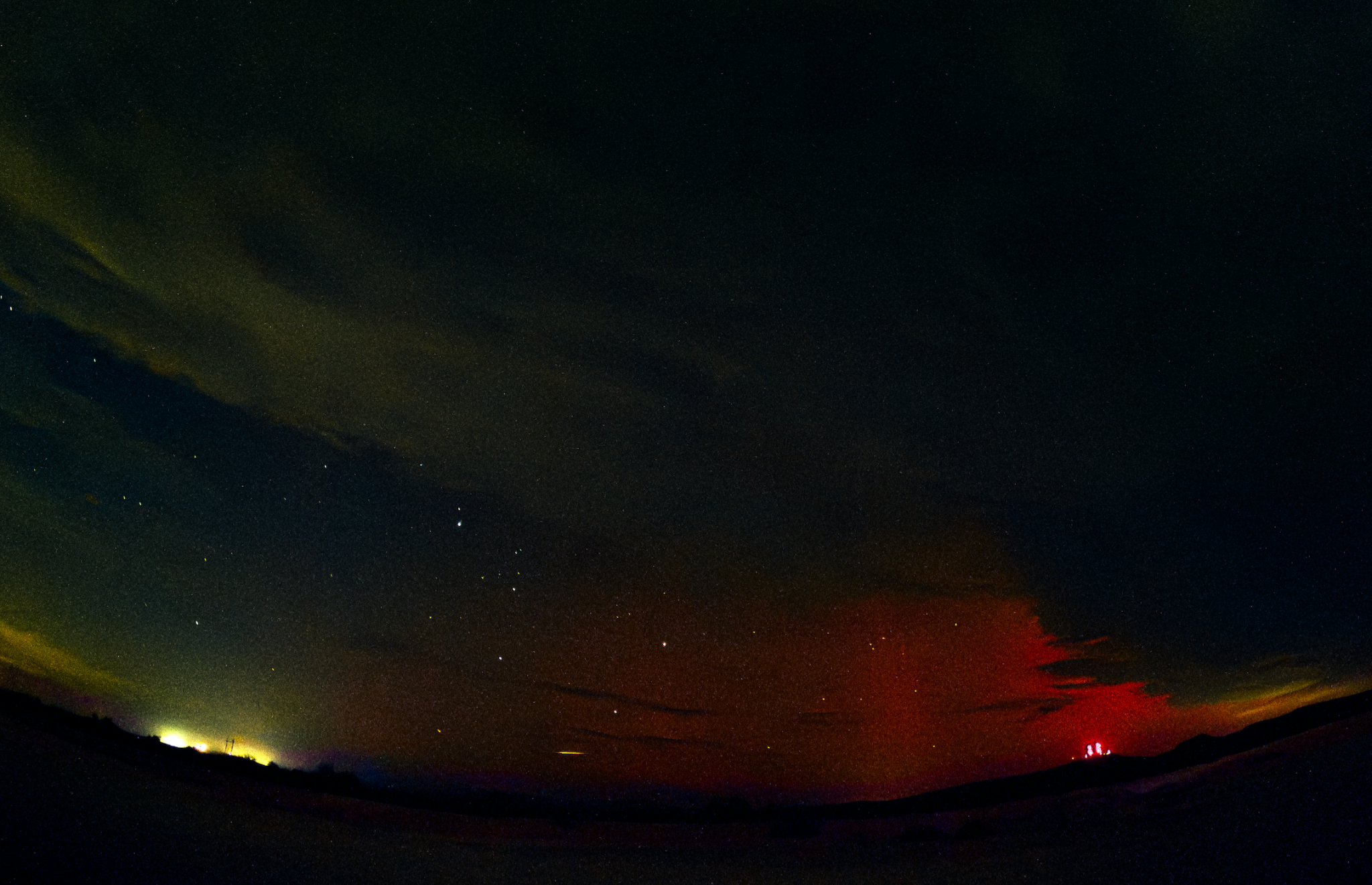 Community photo entitled Rare Southern California Aurora with Perseid, and Big Dipper peaking out of the desert monsoon. by Betsy Burke on 08/11/2024 at Winterhaven, CA