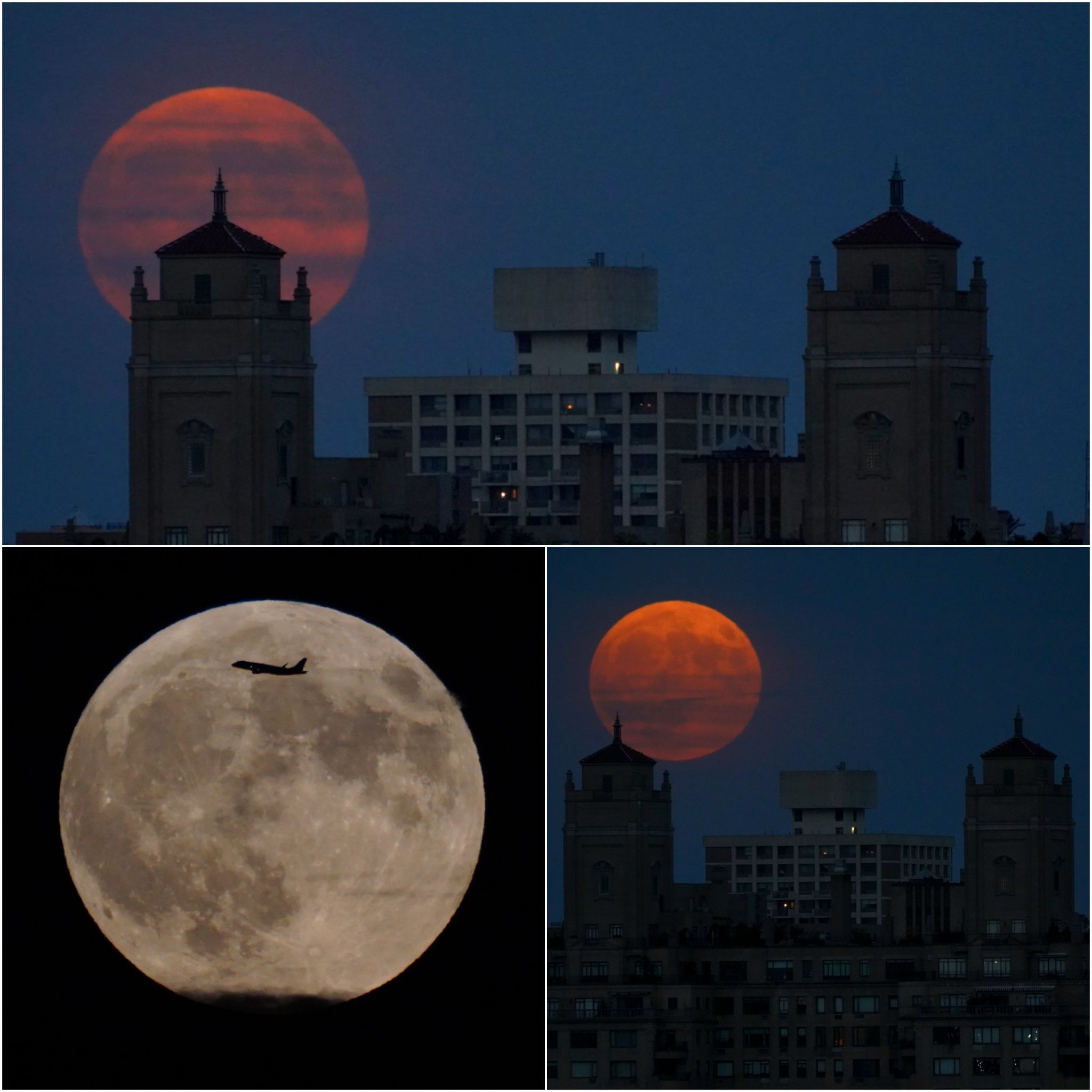 Community photo entitled An airplane flying in front of the Harvest Moon by Alexander Krivenyshev on 09/17/2024 at Upper West Side of Manhattan,  New York