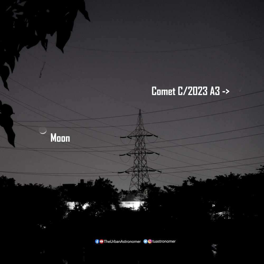 Community photo entitled Comet C/2023 A3 with the crescent moon by Vineeth Kaimal on 10/01/2024 at Bengaluru, India