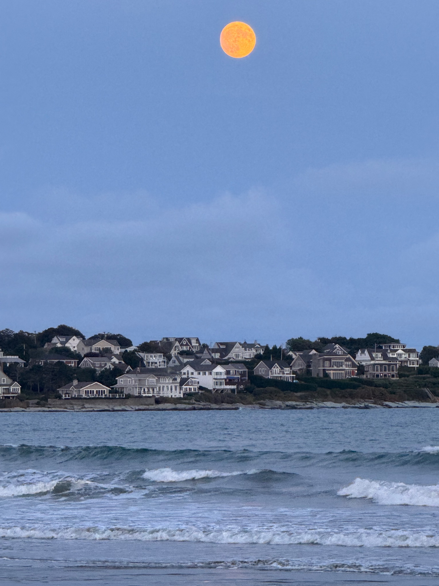 Community photo entitled Almost full harvest moon over Newport Beach. RI by Marilyn Moffatt on 09/17/2024 at Newport, RI