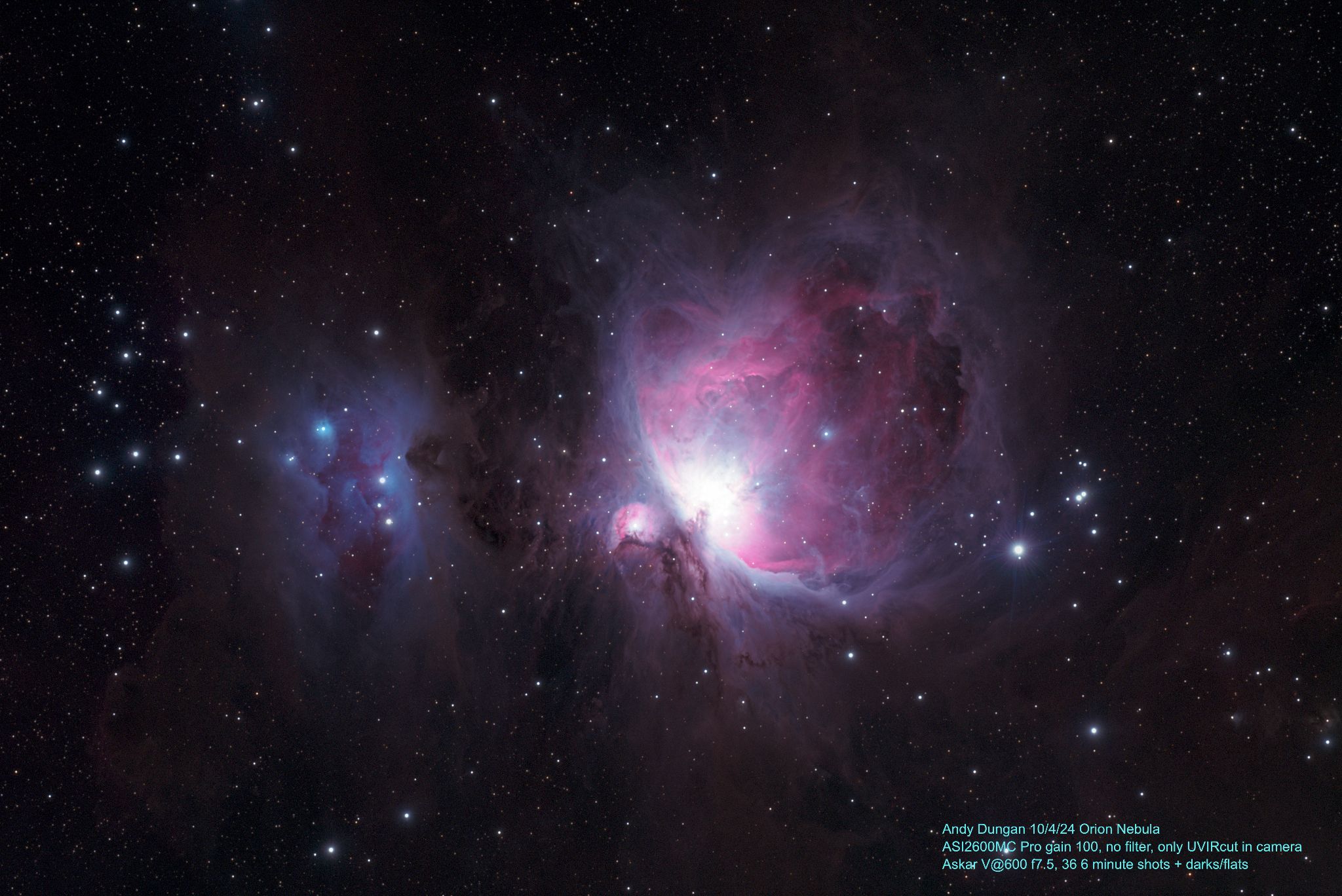 Community photo entitled Orion nebula without any filters by Andy Dungan on 10/04/2024 at Near Cotopaxi, CO USA