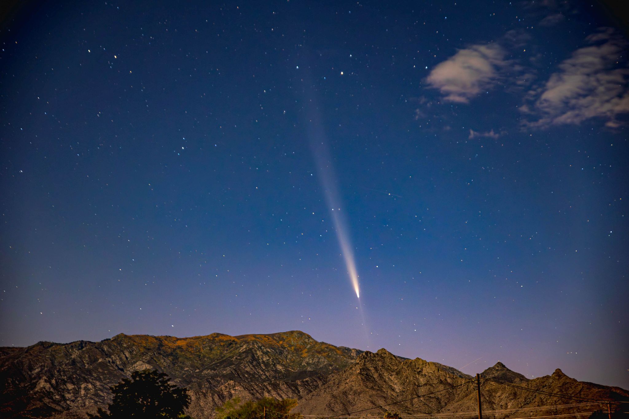 Community photo entitled Comet appearing over aspen covered and moonlit Mt Graham by Paul Schulz on 10/14/2024 at Safford, AZ USA