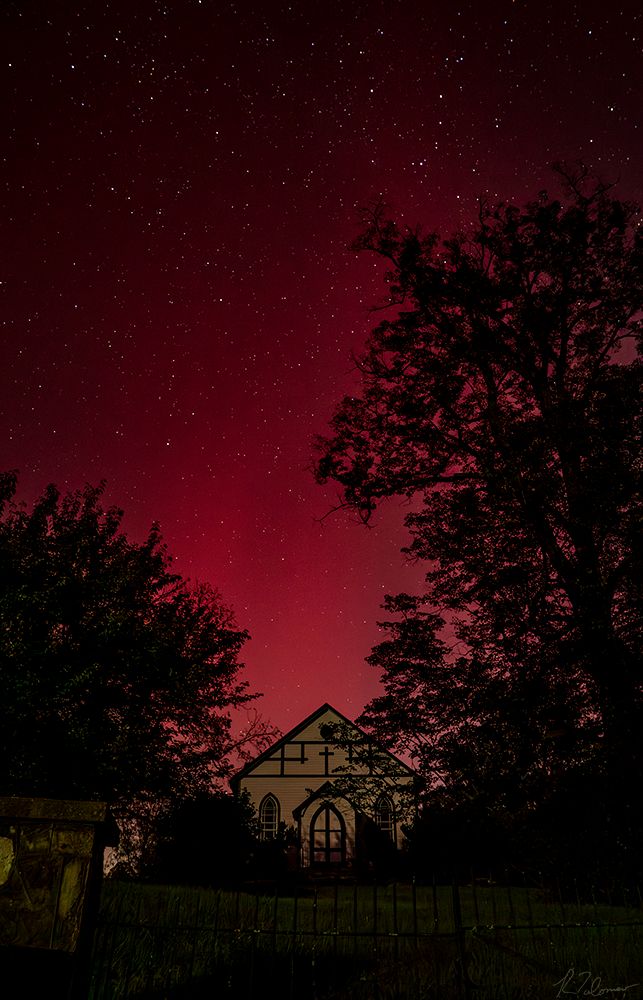 Community photo entitled Aurora Borealis Over the Church of Our Savior, October 10, 2024 by Ray Tolomeo on 10/10/2024 at Broad Run, Virginia