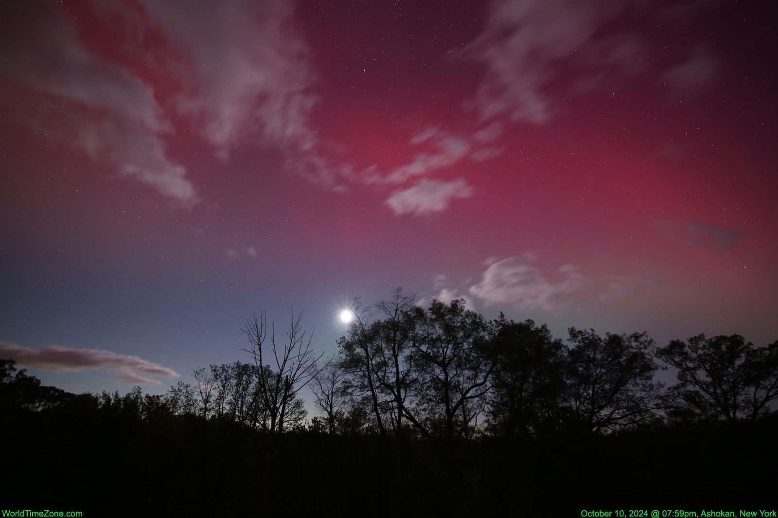 Community photo entitled First quarter Moon and Aurora Borealis above New York state by Alexander Krivenyshev on 10/10/2024 at Ashokan reservoir, New York state