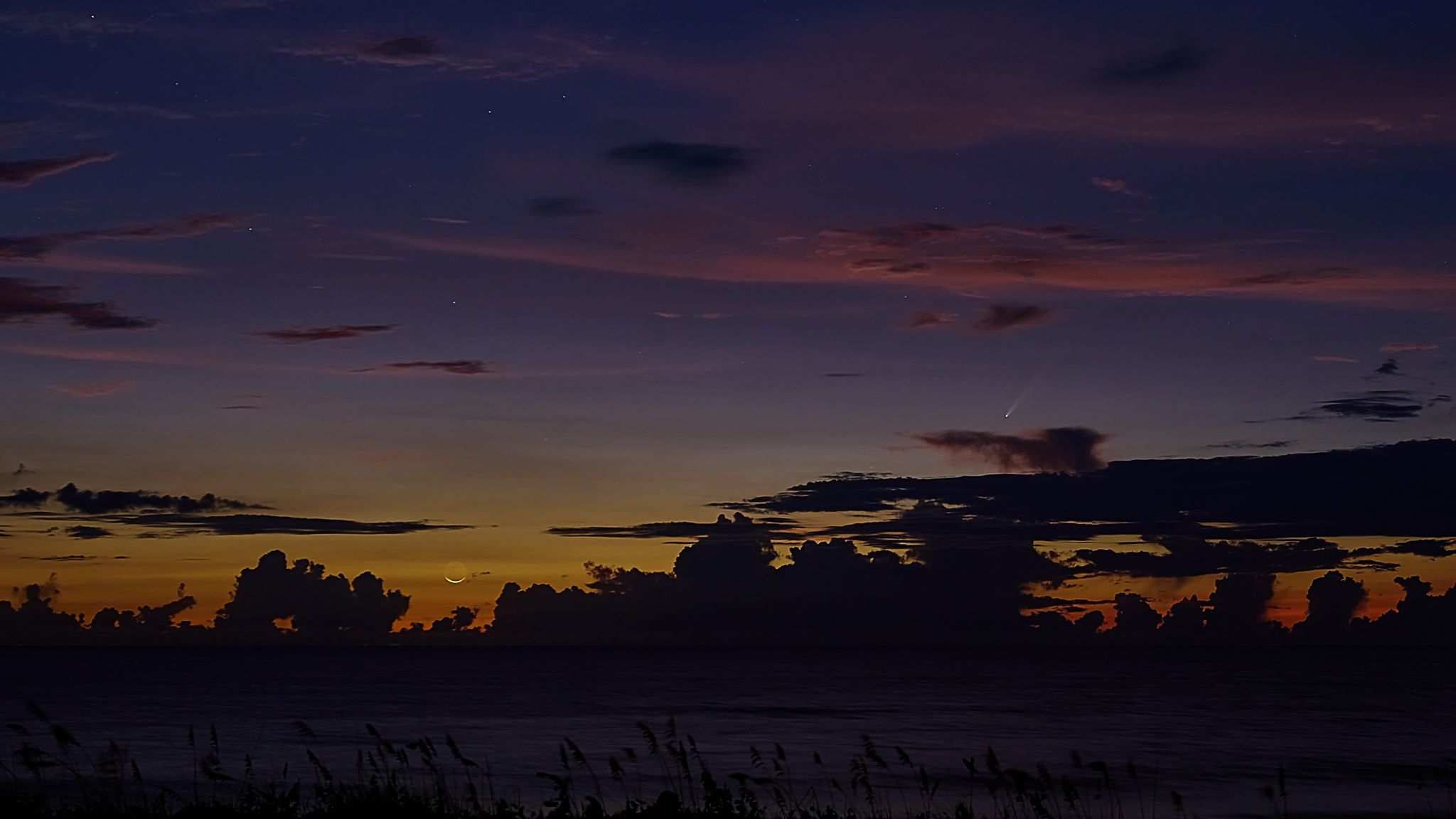 Community photo entitled Moon rise at Sunrise. by John Winkopp on 10/01/2024 at Cocoa Beach, FL