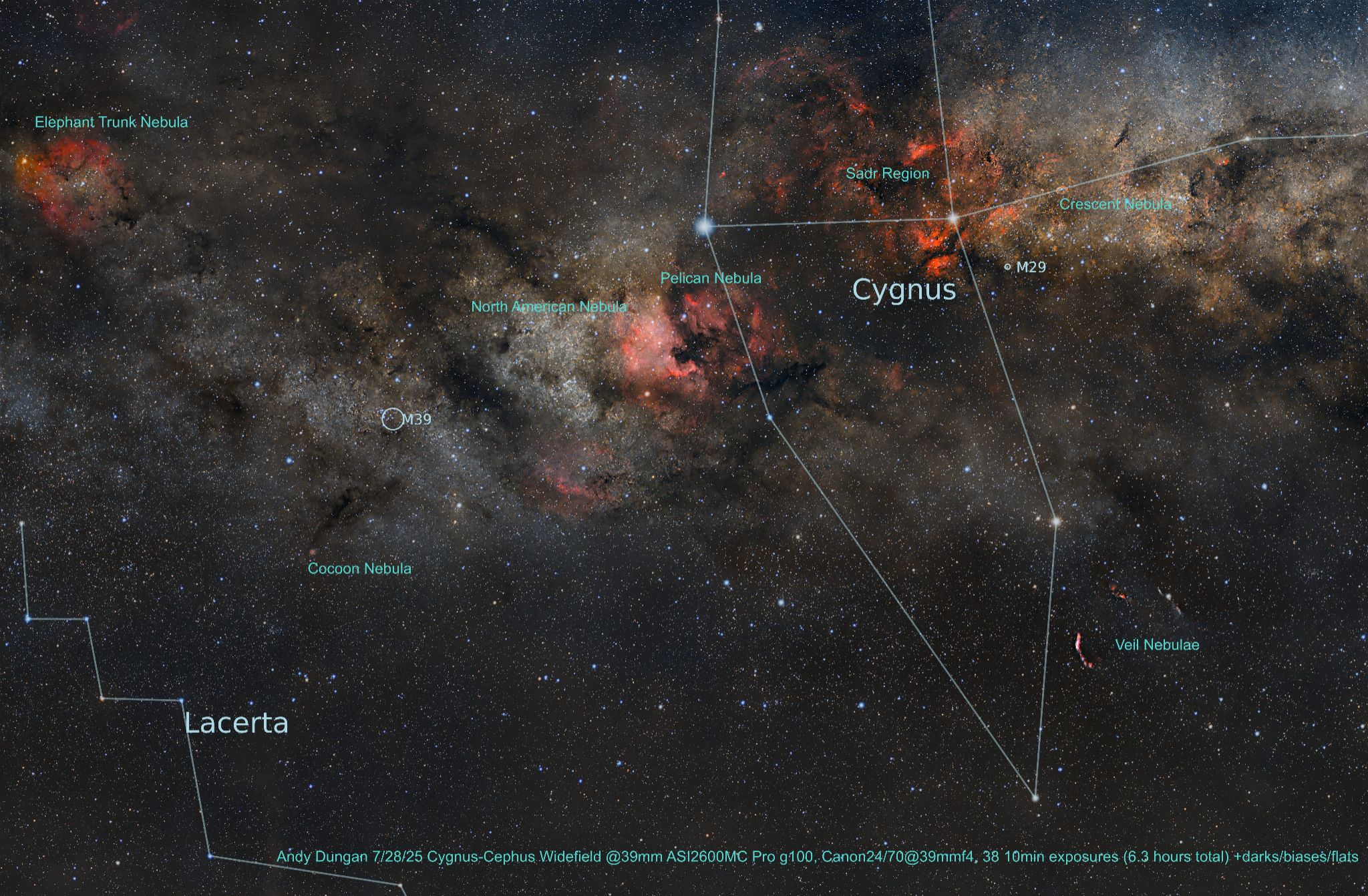 Community photo entitled Cygnus-Cephus Widefield @39mm by Andy Dungan on 07/28/2025 at Near Cotopaxi, CO USA