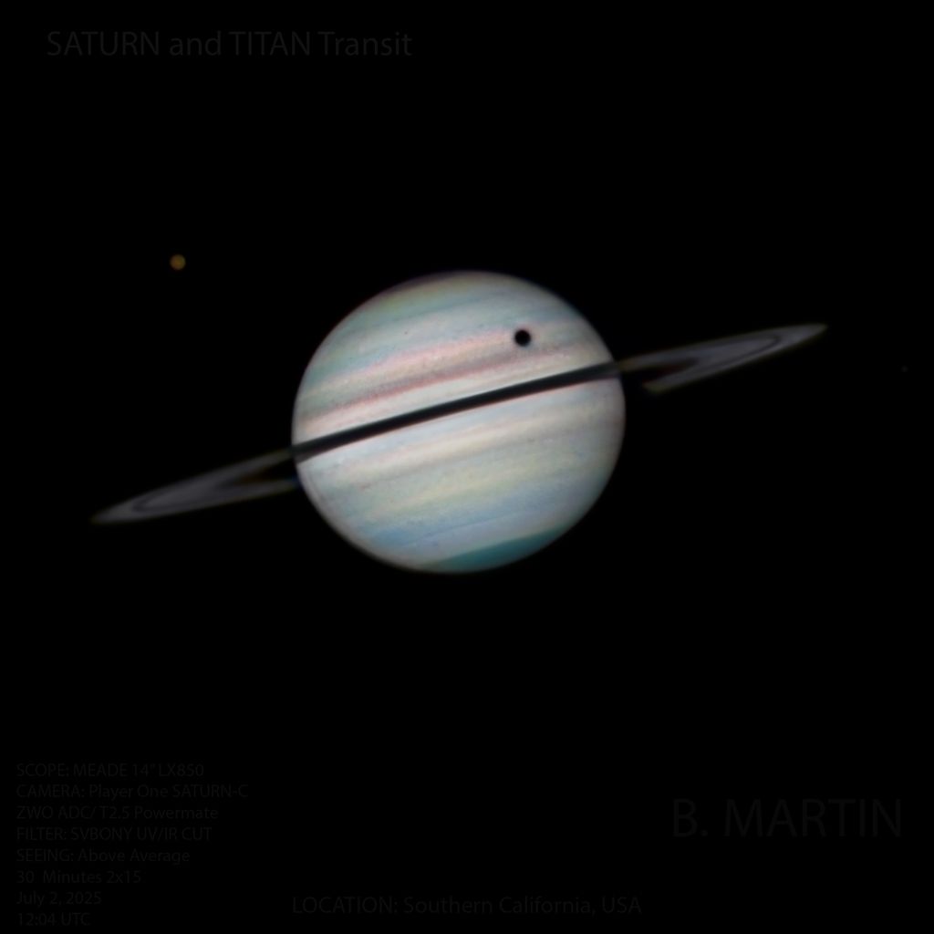 Community photo entitled Titan's shadow Kissing Saturn by Brian Martin on 07/02/2025 at Riverside CA USA