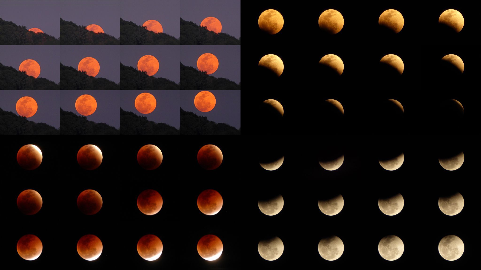 Community photo entitled From Full Moonrise to approaching Umbral, Total, and receding Umbral Lunar Eclipse 5.56-10.01 pm. by Peter Lowenstein on 09/07/2025 at Mutare, Zimbabwe