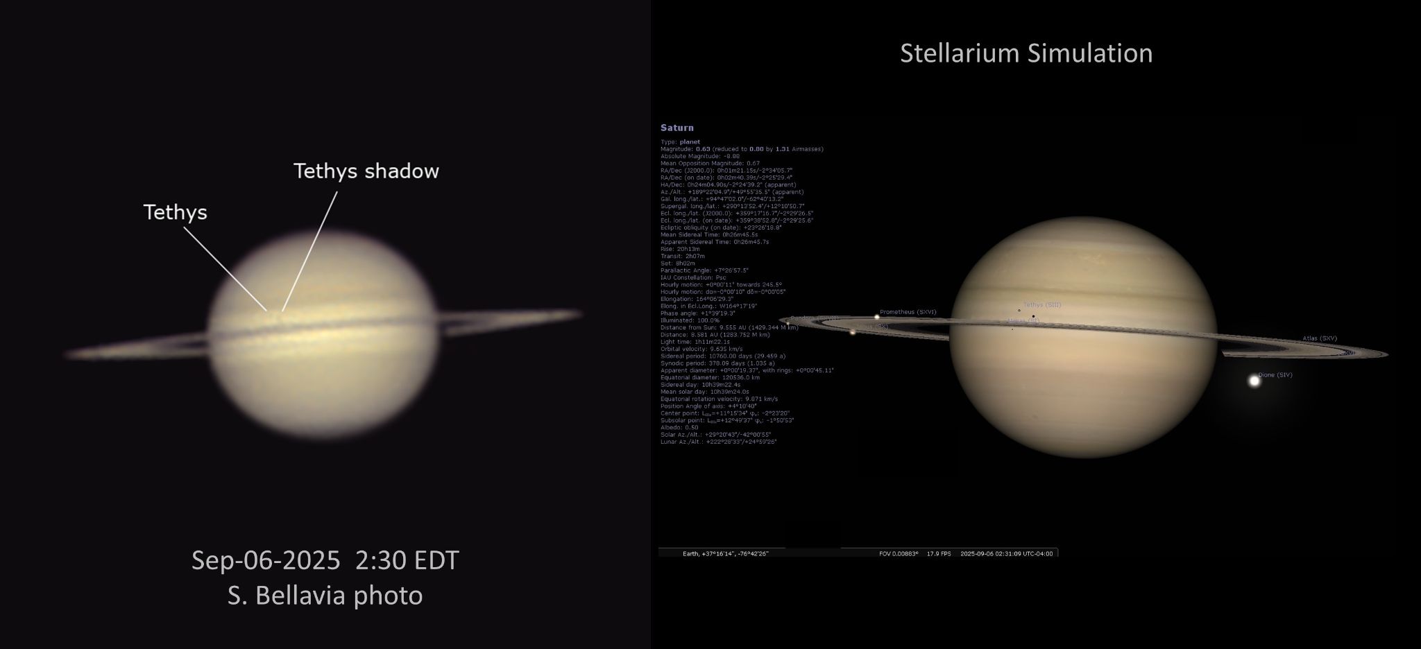 Community photo entitled Tehthys' shadow on Saturn by Steven Bellavia on 09/06/2025 at Smithfield, VA